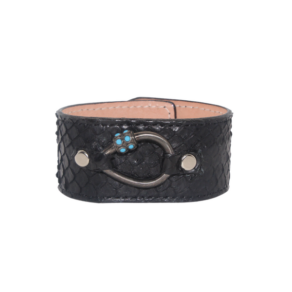 Black Python Austin Cuff with Turquoise Tear Drop Screw Lock - Julz by J. Markell Designs